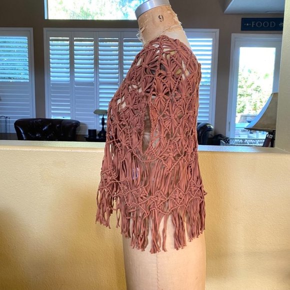 Ella Moss Crochet Fringe Poncho Beach Cover Up Festival Boho One Size - Picture 4 of 8